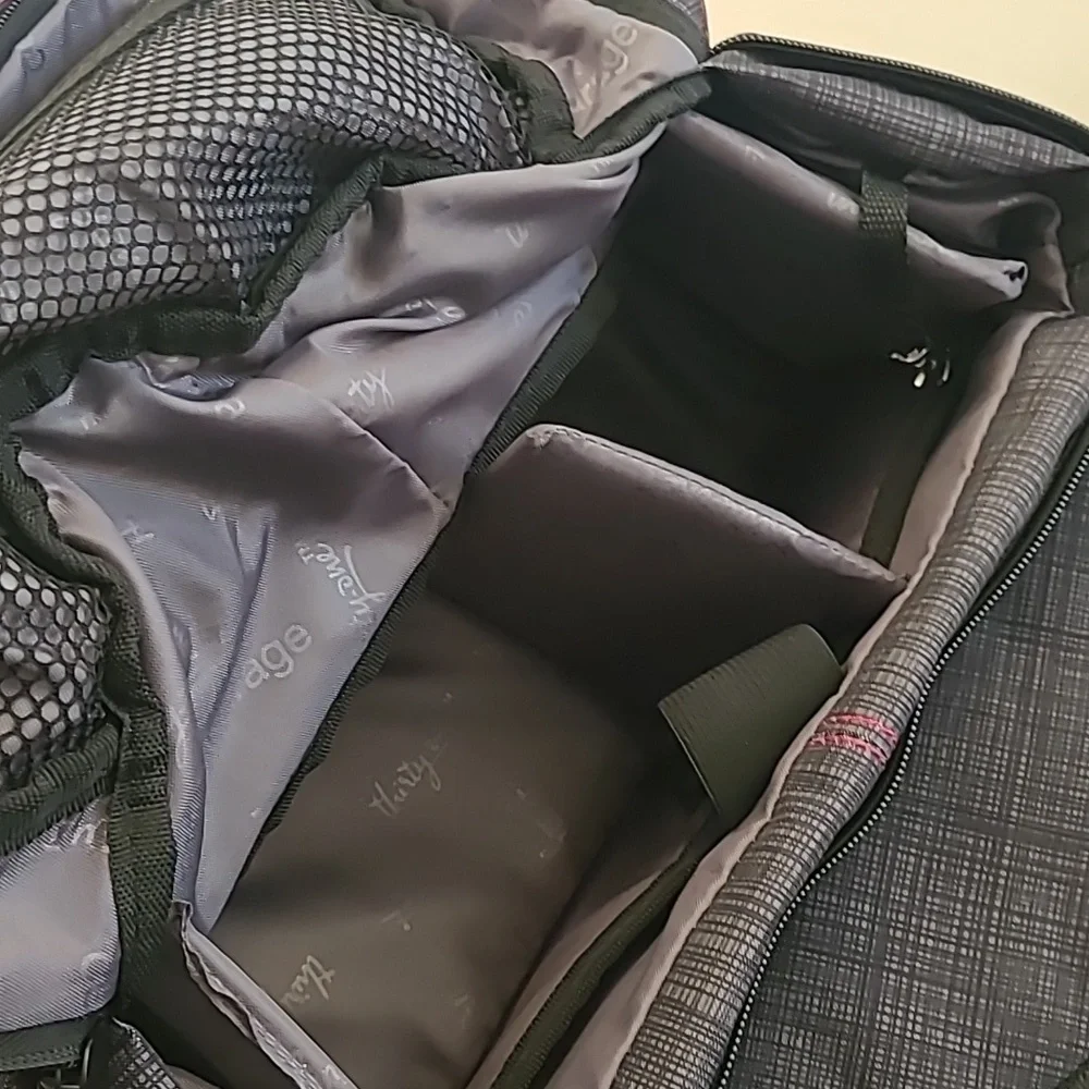 Thirty-One Gray Sling Organizing Backpack with Pink Accents For Camera Etc.